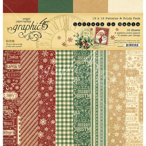 Graphic 45 Patterns &amp; Solids Pack 12&quot;x12&quot; Letters To Santa