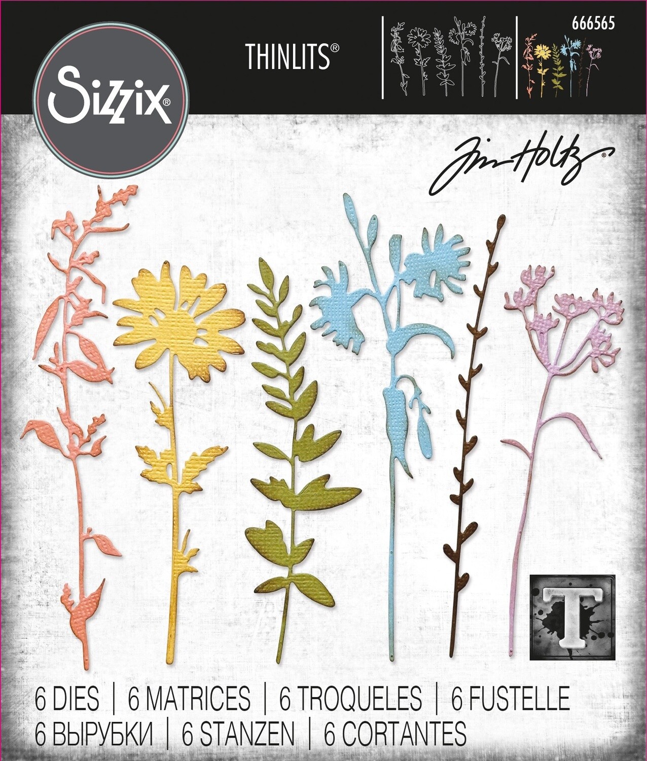 Tim Holtz Sizzix Thinlits Dies Vault Wildflowers 6/Pkg