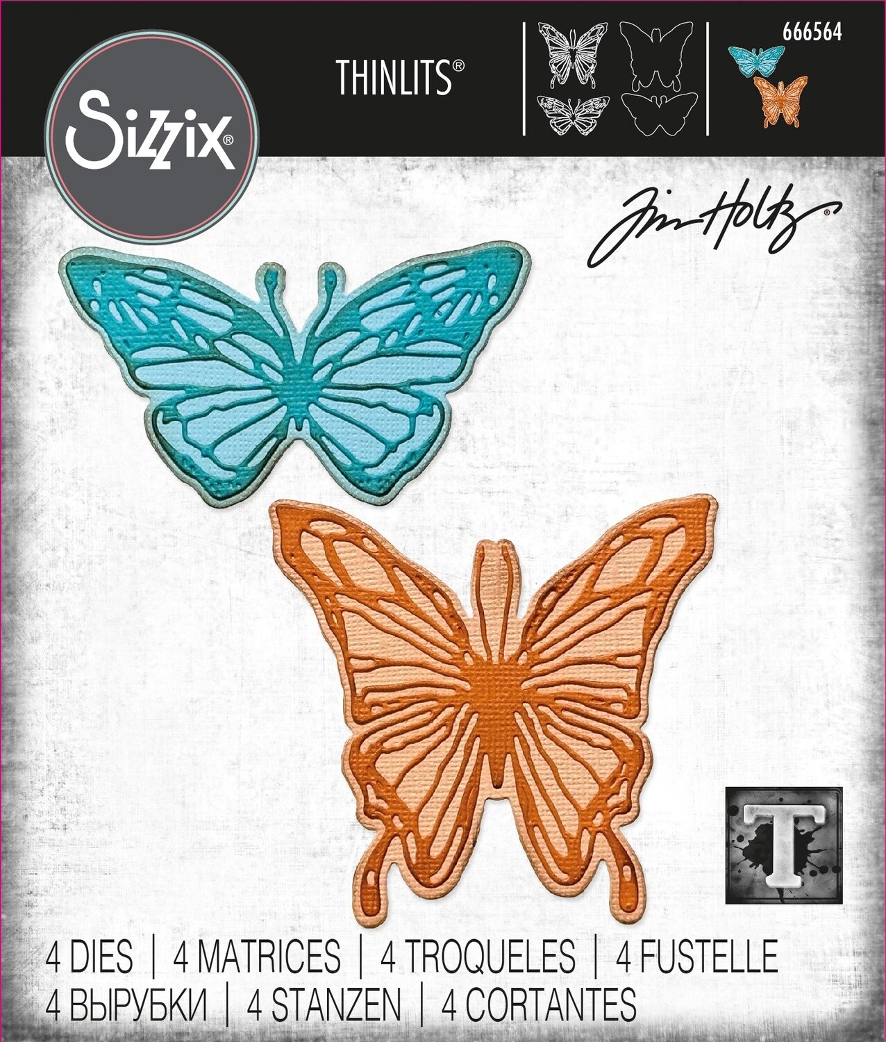 Tim Holtz Sizzix Thinlits Dies Vault Scribbly Butterfly 4/Pkg