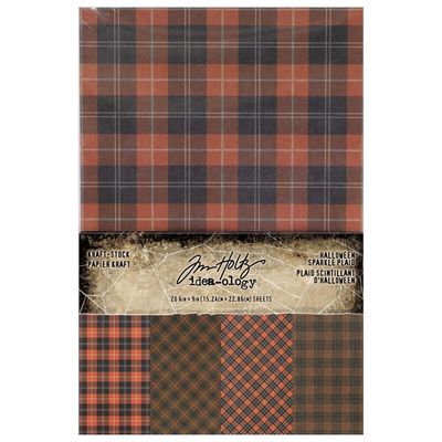 Tim Holtz Idea-ology Halloween 2024 Kraft Stock - Sparkle Plaid 20/pkg