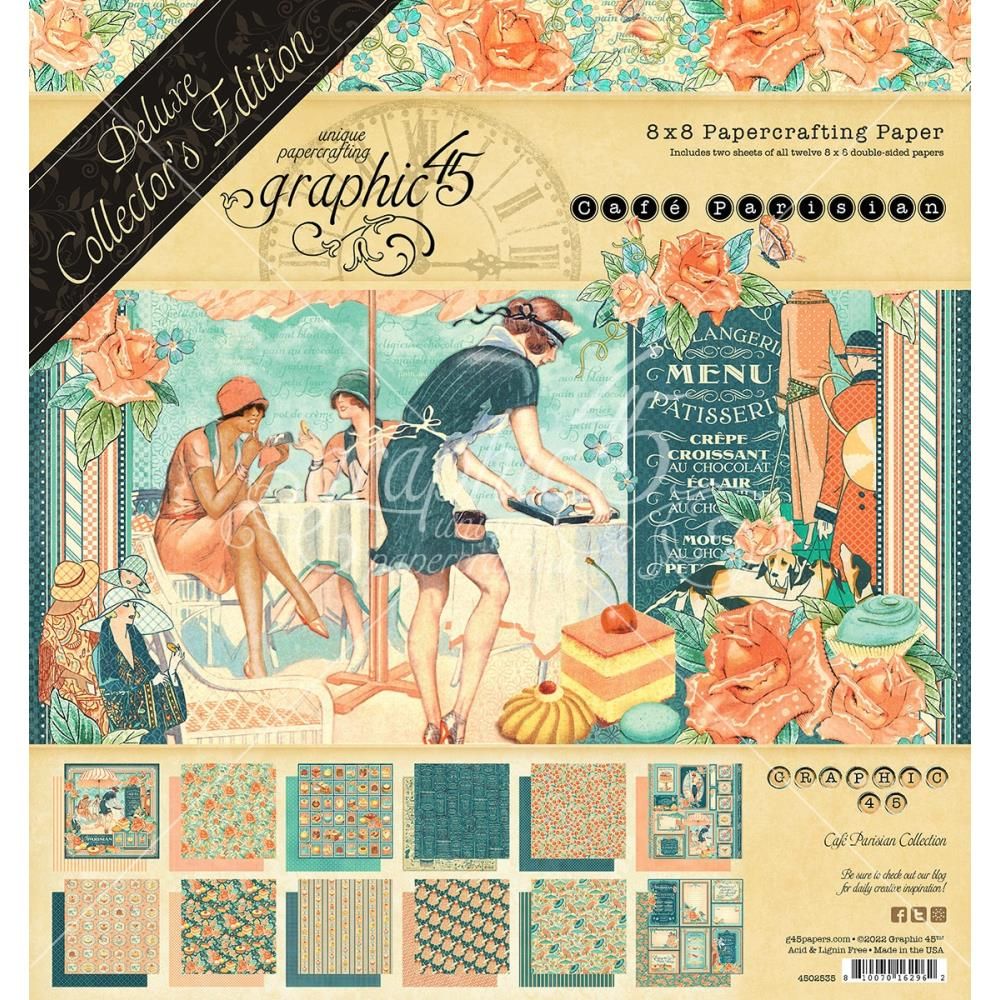 Graphic 45 Cafe Parisian Deluxe Collector&#39;s Edition Pack 8&quot;X8&quot;