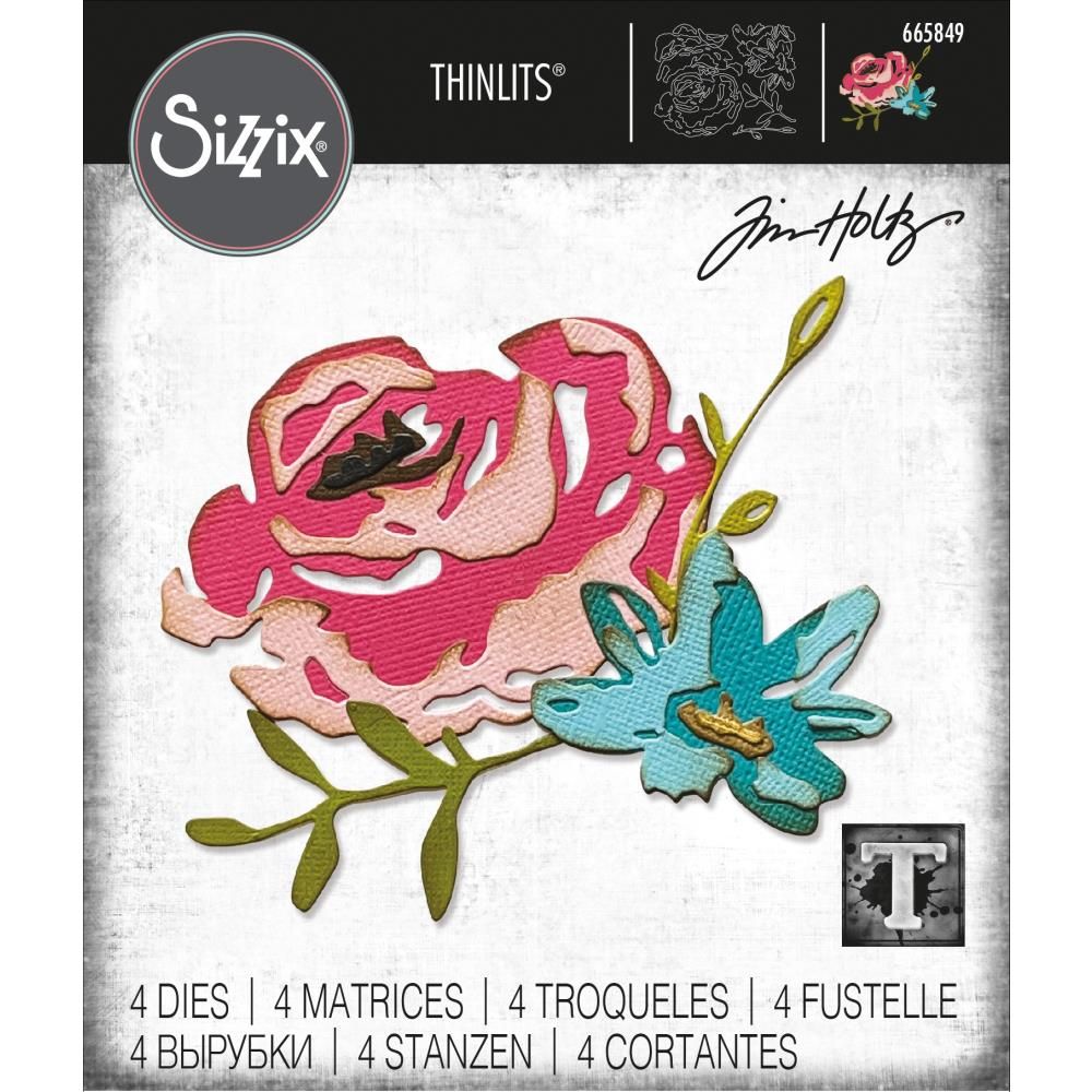 Tim Holtz Sizzix Thinlits Die Brushstroke Flowers #4 4/pkg