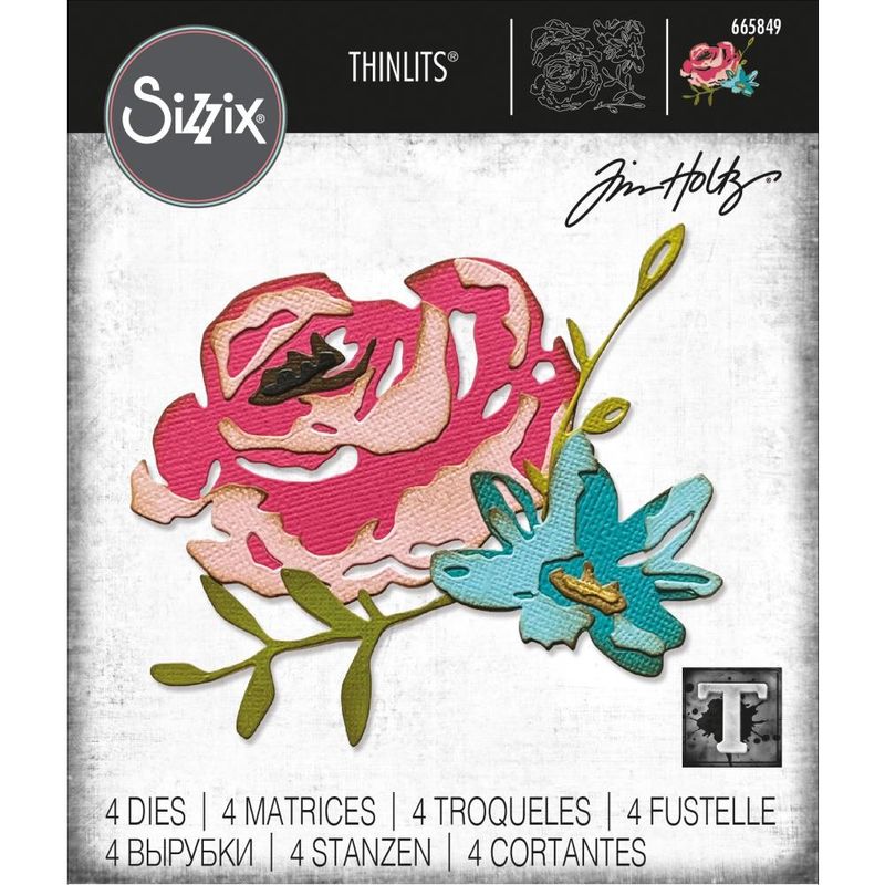 Tim Holtz Sizzix Thinlits Die Brushstroke Flowers #4 4/pkg