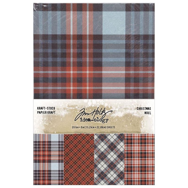 Tim Holtz Idea-ology Christmas 2024 Kraft Stock - Sparkle Plaid 20/pkg