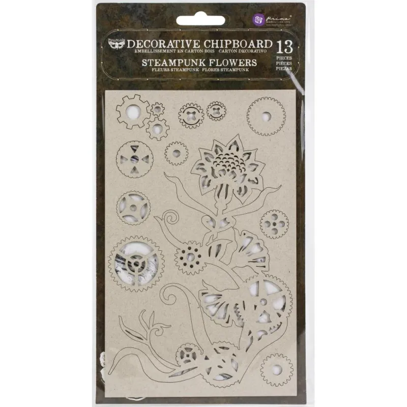 Finnabair Decorative Chipboard Steampunk Flowers 13/Pkg