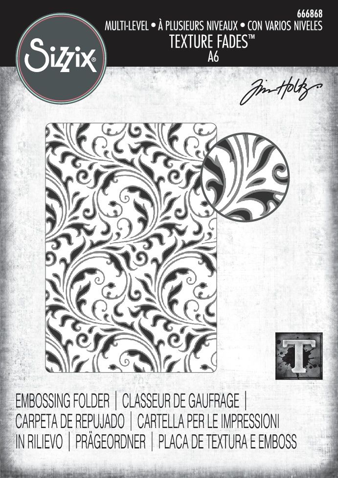 Tim Holtz Sizzix Multi-level Texture Fades A6 Embossing Folder - Vault Flourish 666868