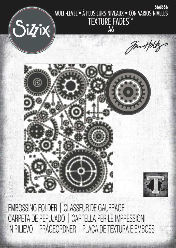 Tim Holtz Sizzix Multi-level Texture Fades A6 Embossing Folder - Vault Gears 666866