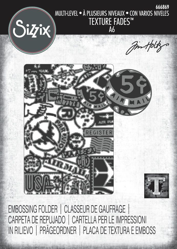 Tim Holtz Sizzix Multi-level Texture Fades A6 Embossing Folder - Vault Airmail 666869