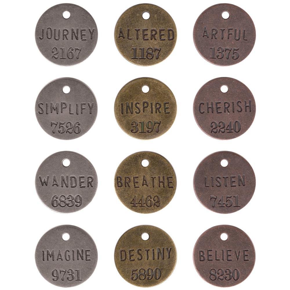 Tim Holtz Idea-ology Metal Philosophy Tags 1&quot; 12/Pkg