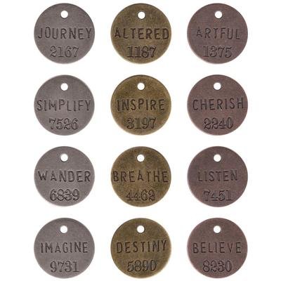Tim Holtz Idea-ology Metal Philosophy Tags 1&quot; 12/Pkg