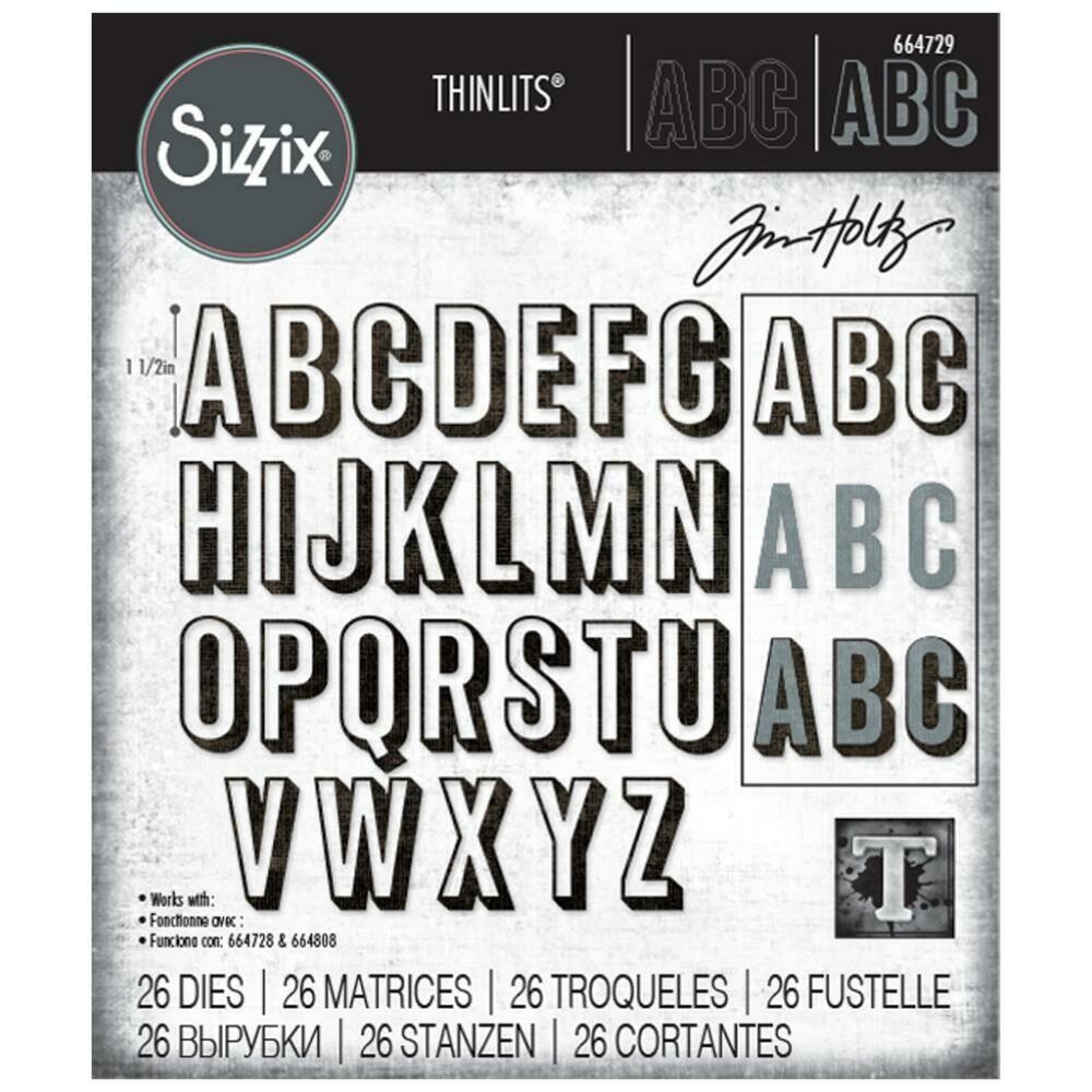 Tim Holtz Sizzix Thinlits Dies Alphanumeric Shadow Upper 26/pkg