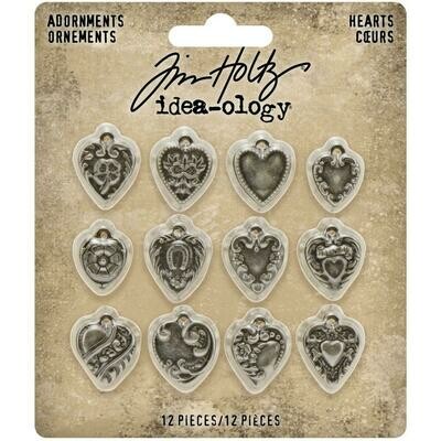 Tim Holtz Idea-ology Adornments Hearts 12/pkg