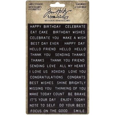 Tim Holtz Idea-ology Label Stickers Sentiments 68/pkg