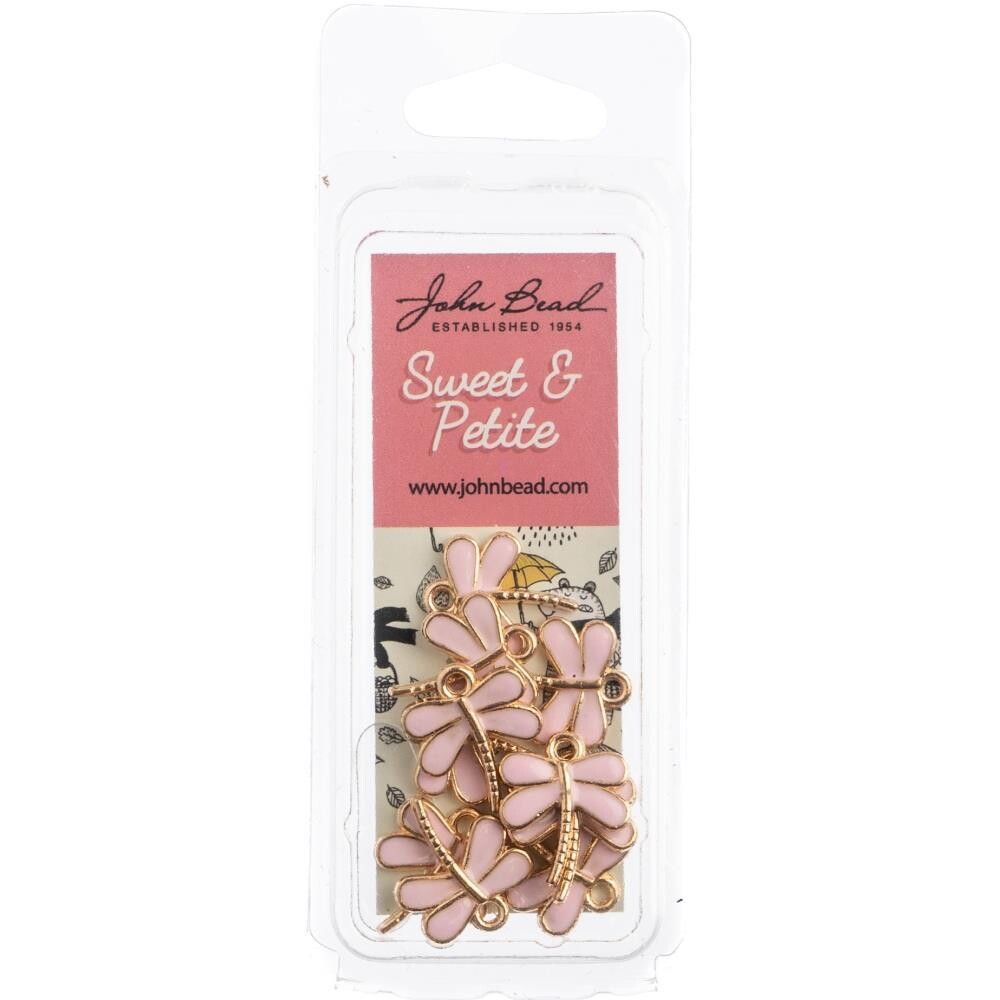 John Bead Sweet &amp; Petite Charms Dragonfly Pink 13x16mm 10/Pkg