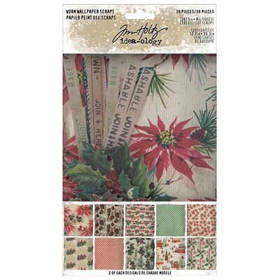 Tim Holtz Idea-ology Christmas 2022 Worn Wallpaper Scraps 39/pkg