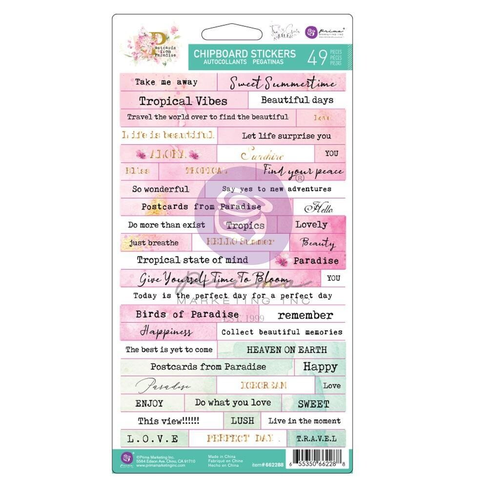 Prima Chipboard Stickers Postcards from Paradise 49/pkg