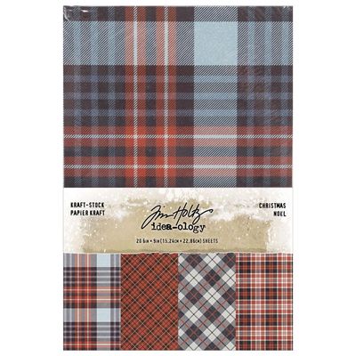 Tim Holtz Idea-ology Christmas 2024 Kraft Stock - Sparkle Plaid 20/pkg