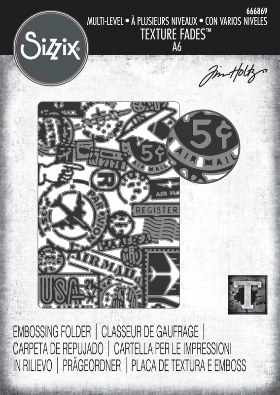 Tim Holtz Sizzix Multi-level Texture Fades A6 Embossing Folder - Vault Airmail 666869