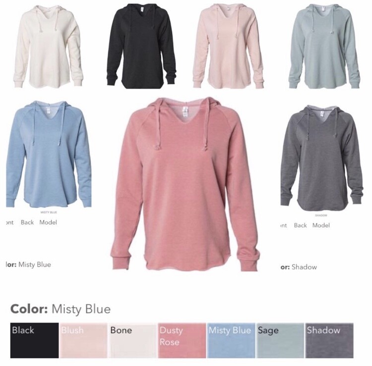Ladies Lightweight California Wave Washed Hooded Pullover Sweatshirt