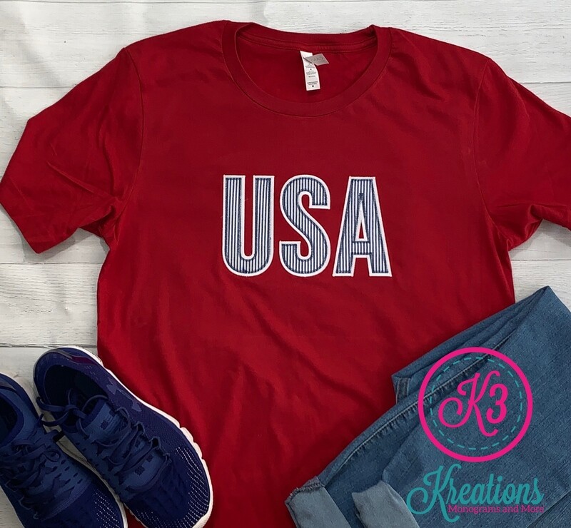 Adult Blue Seersucker USA Short Sleeve T-shirt (Choice of Shirt Brand)