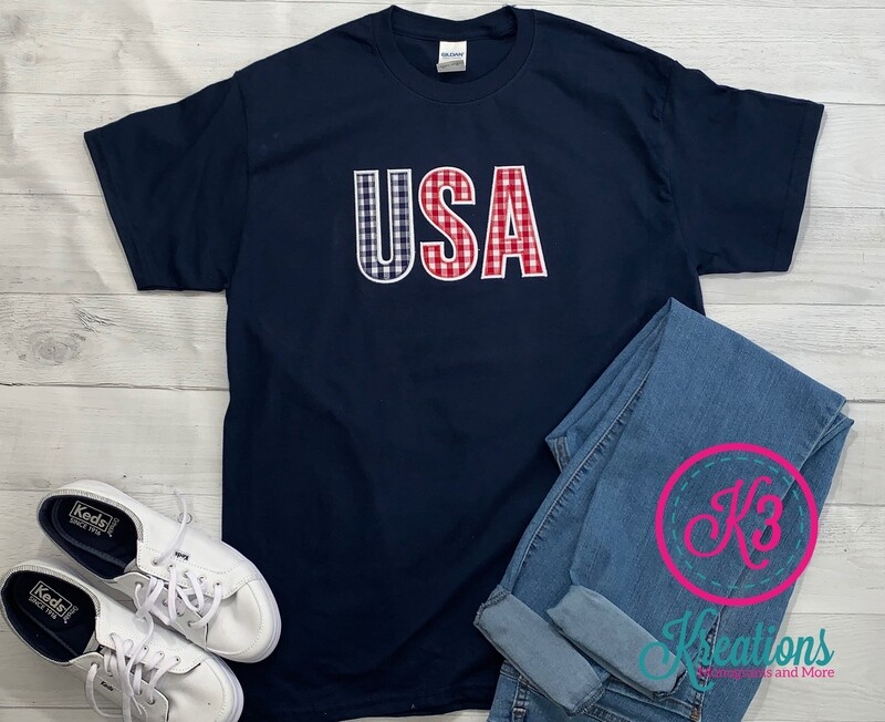 Adult Gingham USA Short Sleeve T-shirt (Choice of Shirt Brand)