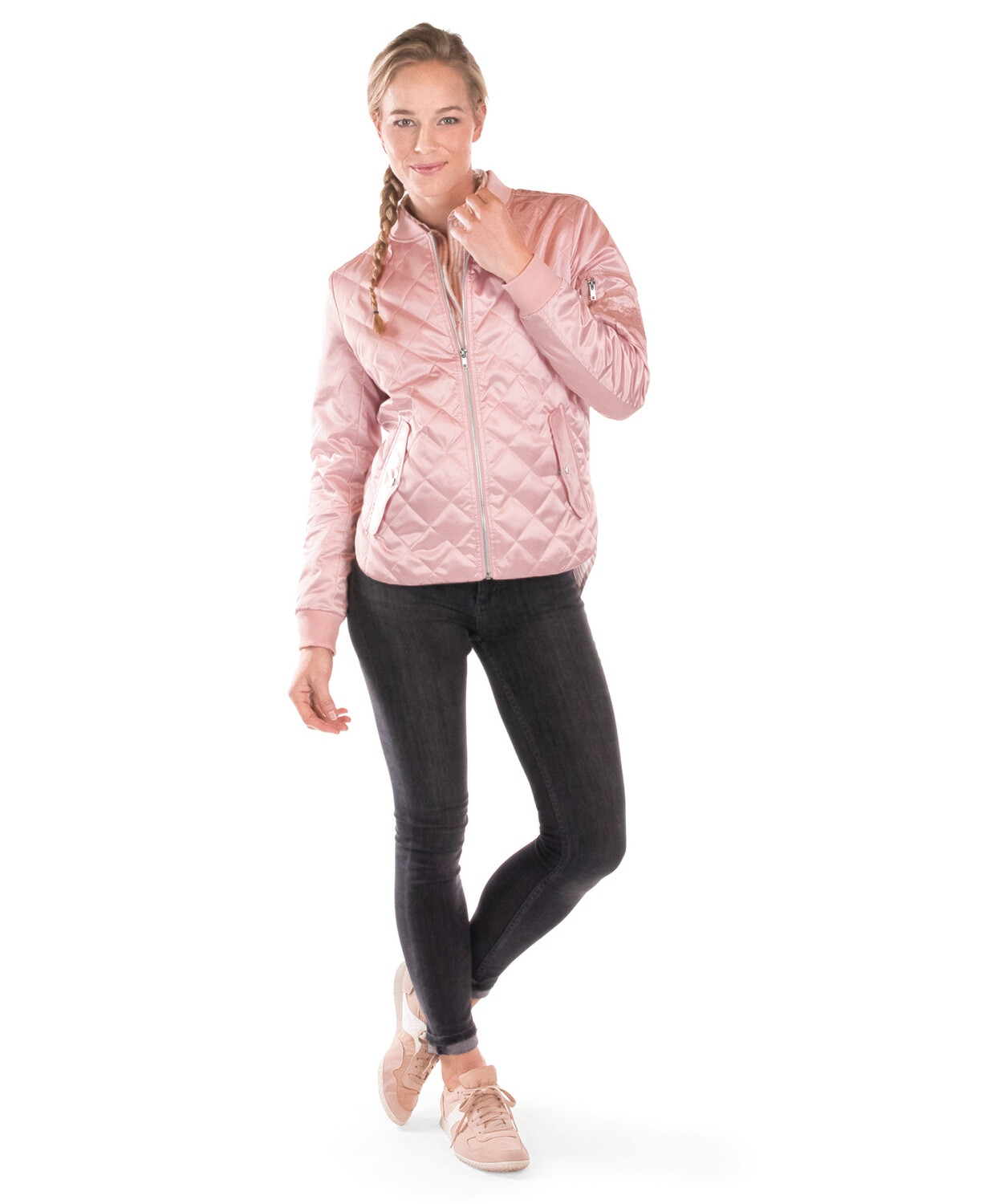 Ladies Quilted Boston Flight Jacket in Rose Gold