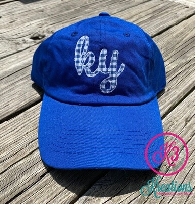 Royal Blue Hat with Gingham KY Design