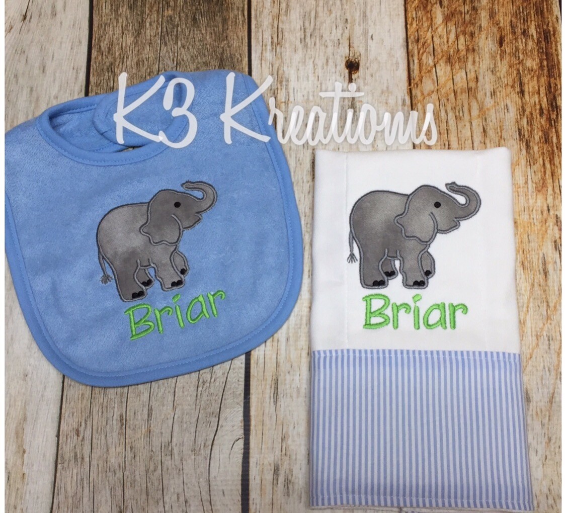 Elephant Bib & Burp Cloth
