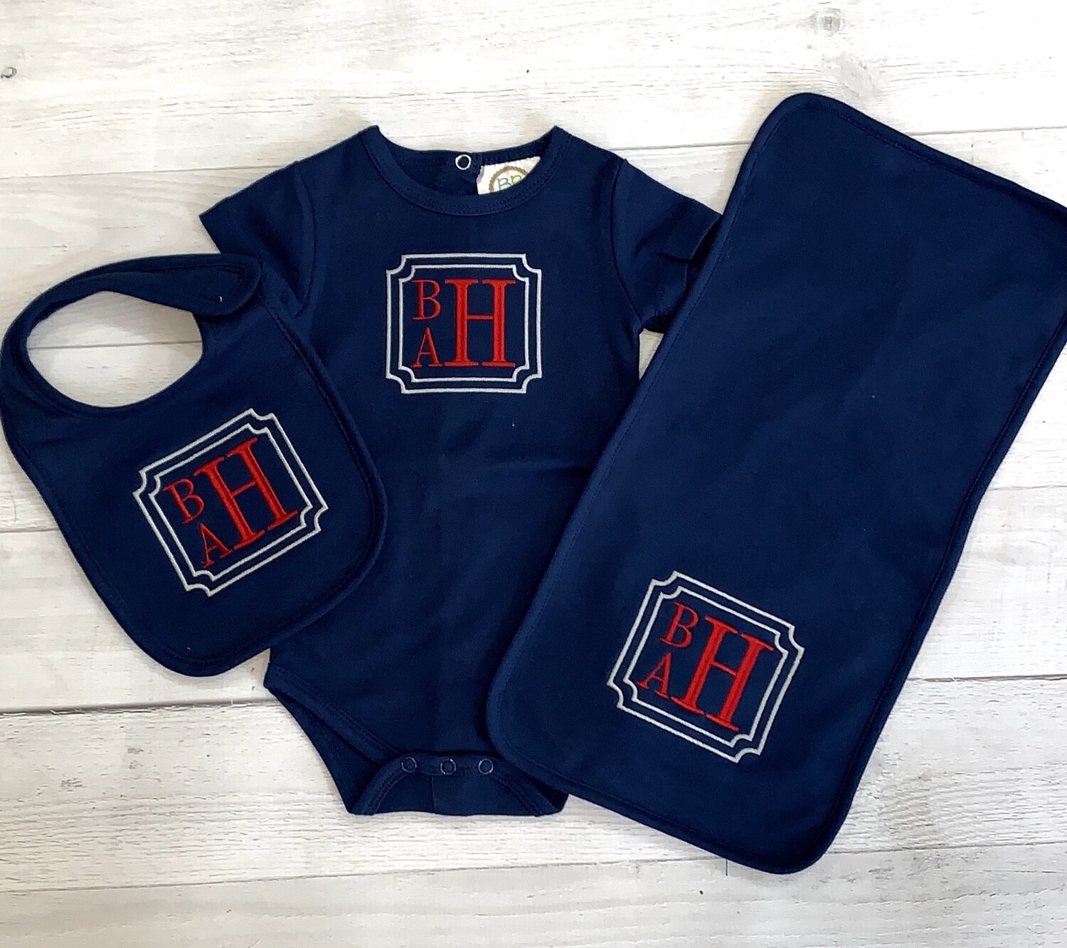 Navy Set with Red Monogram