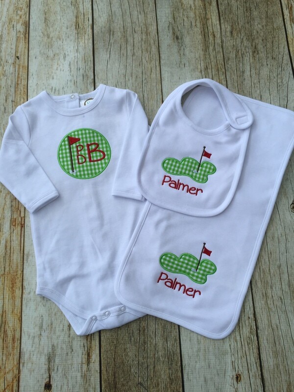 White Long Sleeved Golf Set with Red Monogram