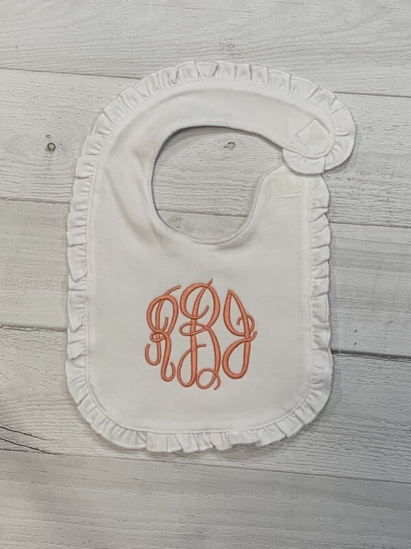 Monogrammed White Ruffle Bib
