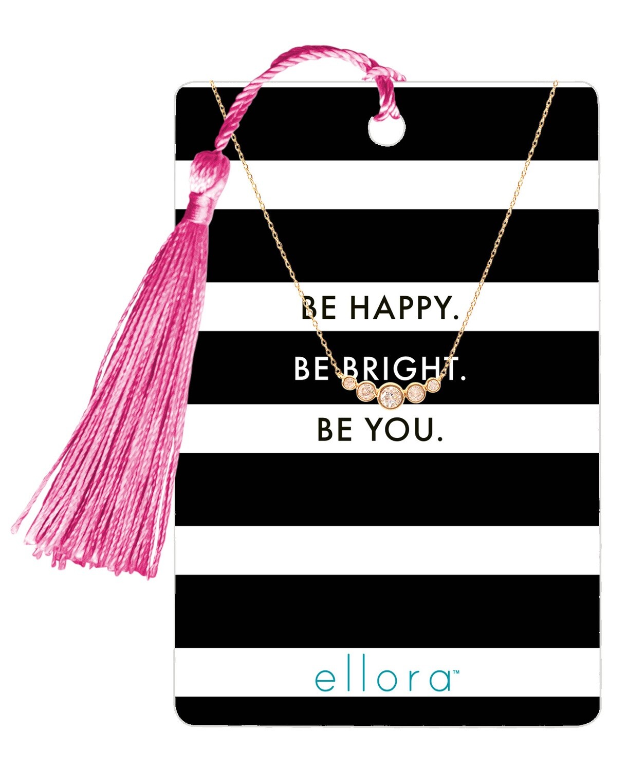 Graduated Five CZ Necklace - Be Happy, Be Bright, Be You