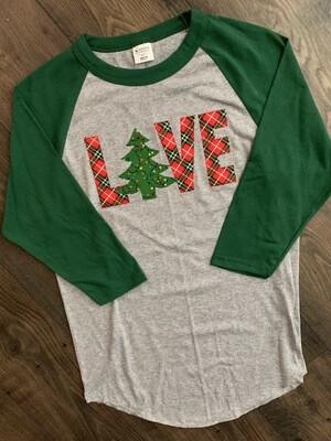 Adult Christmas Tree LOVE Raglan Baseball T-Shirt