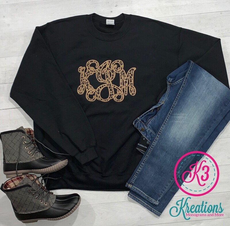 Adult Large Vine Monogram Leopard Crewneck