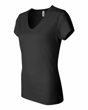 Ladies Bella + Canvas Black Jersey V-Neck Tee with Embroidered Left Chest Logo (LTC)