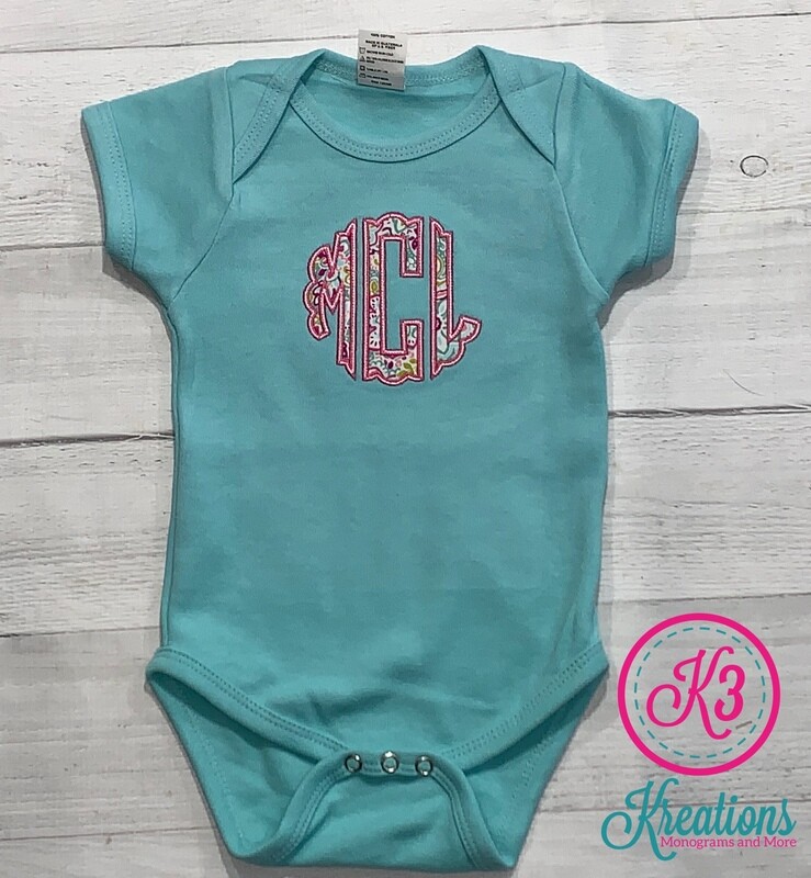 Teal Onesie with Paisley Monogram