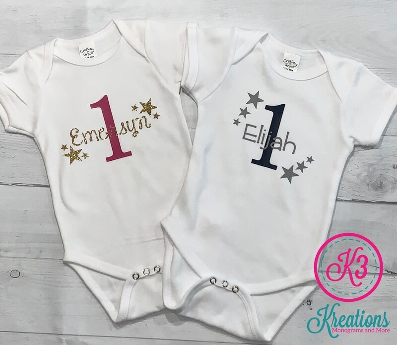 First Birthday White Onesie with Stars