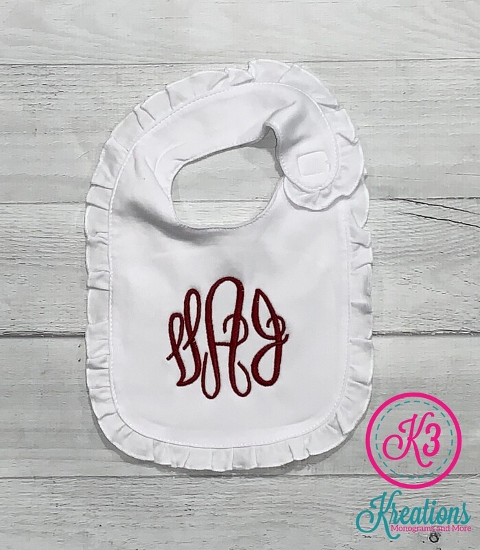 Monogrammed White Ruffle Bib