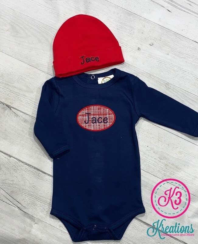 Baby Boy Navy &amp; Red Onesie with Hat