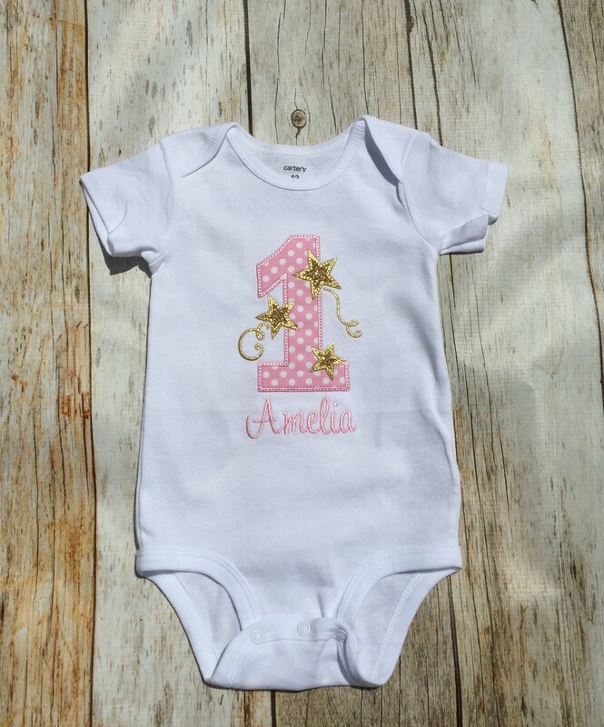 First Birthday White Onesie with Gold Stars