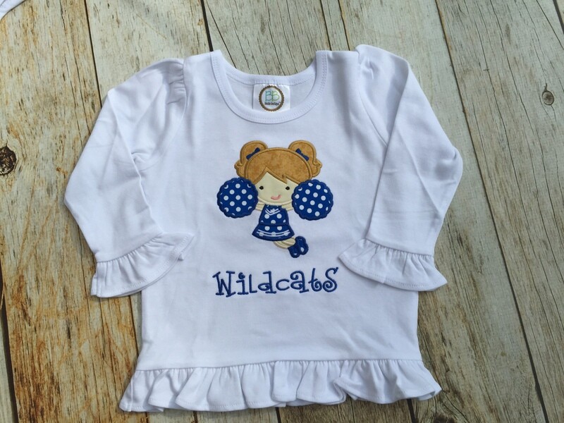 Girls Wildcats Cheerleader Long Sleeved White Ruffle Tee