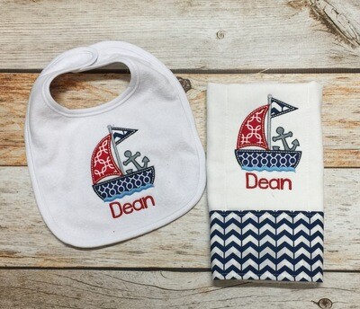 Sailboat Bib & Burp Cloth