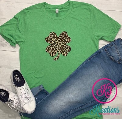Adult Leopard Shamrock St. Patrick's Day Green Short Sleeve T-Shirt