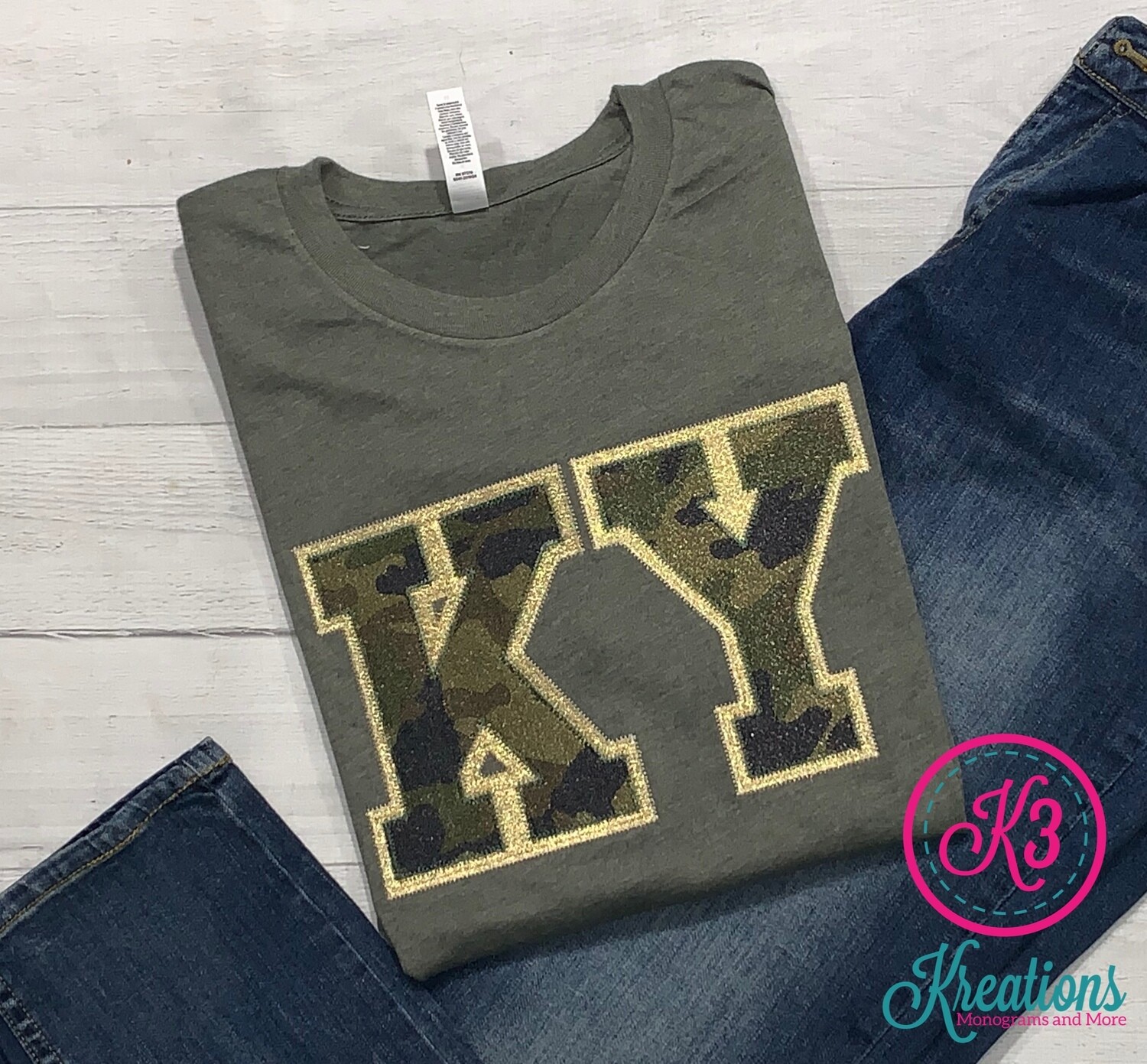 Sparkle Camouflage Double Layer KY Applique Short Sleeve Tee