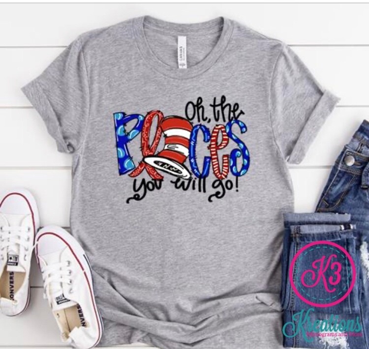 Adult Oh The Places You Will Go! Dr. Seuss Adult Short Sleeve Tee or Baseball Tee