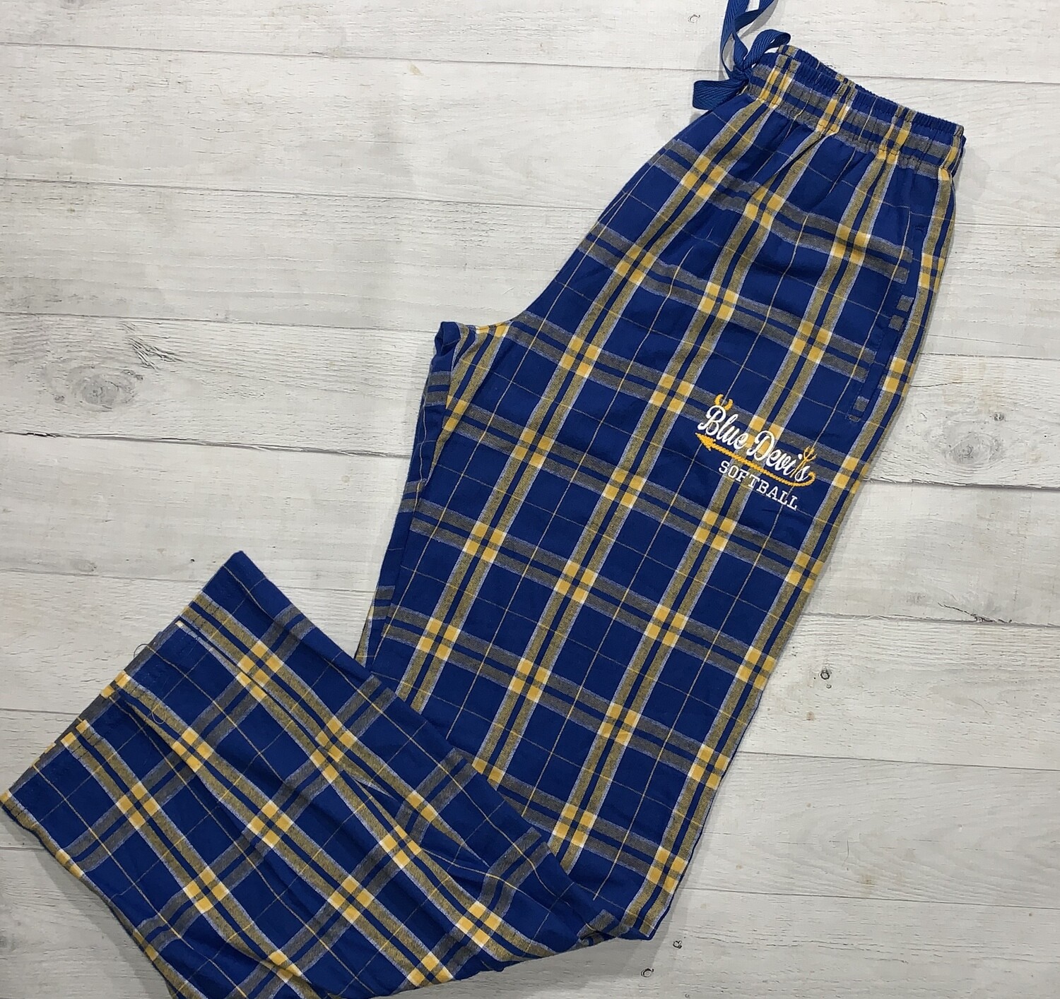 Royal/Gold plaid lounge pants with your choice of HC Logo