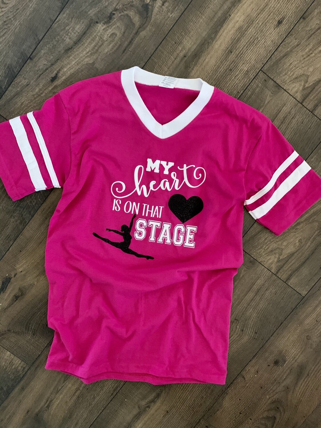 Adult Dance Mom My Heart Is On That Stage V-Neck Jersey Short Sleeve T-shirt