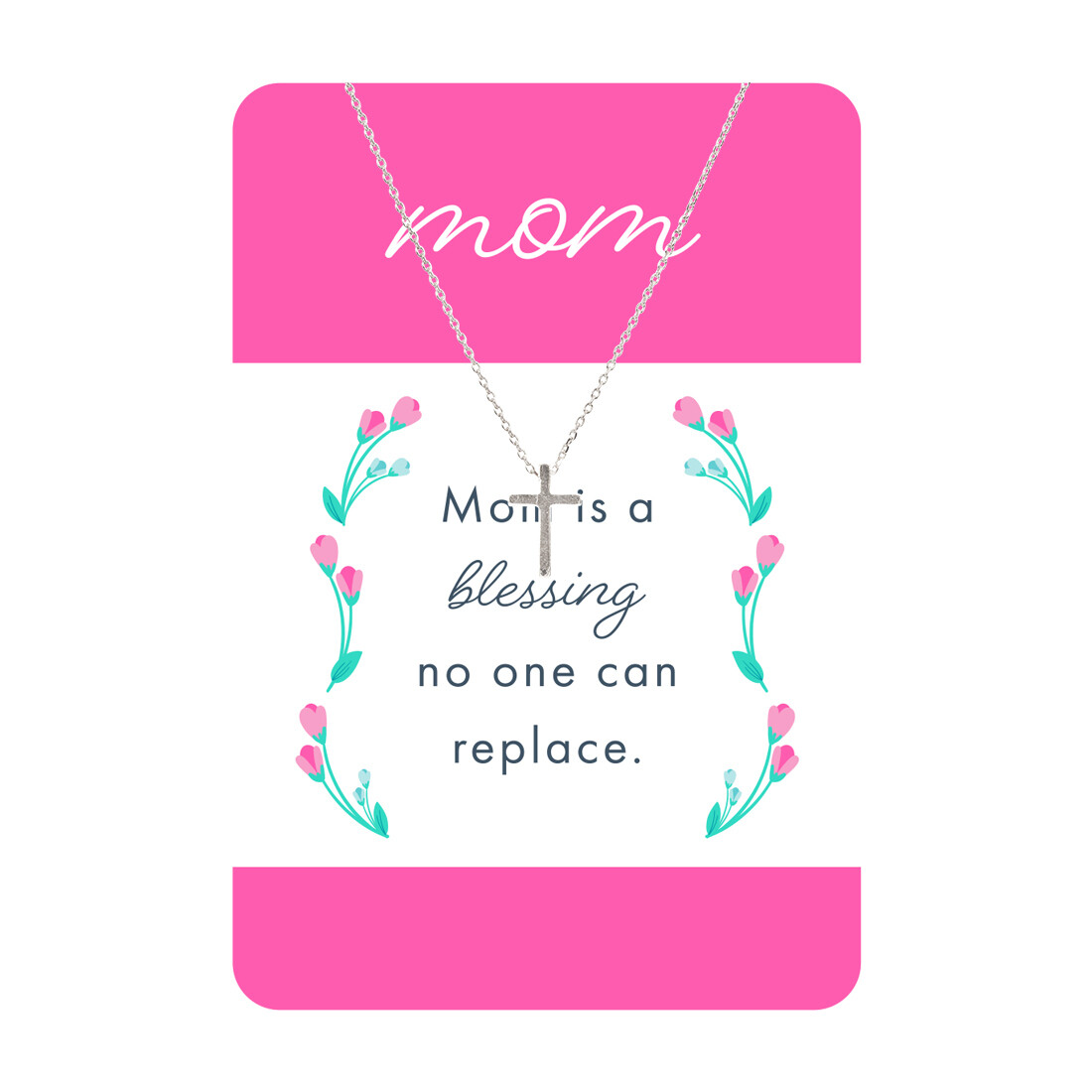 Silver Cross Mom Necklace Card