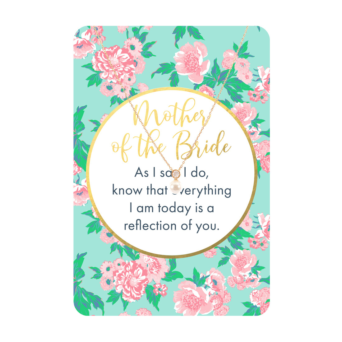 Gold Pearl CZ Mother Of The Bride Necklace Card