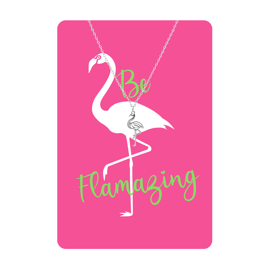 Silver Flamingo Necklace Card